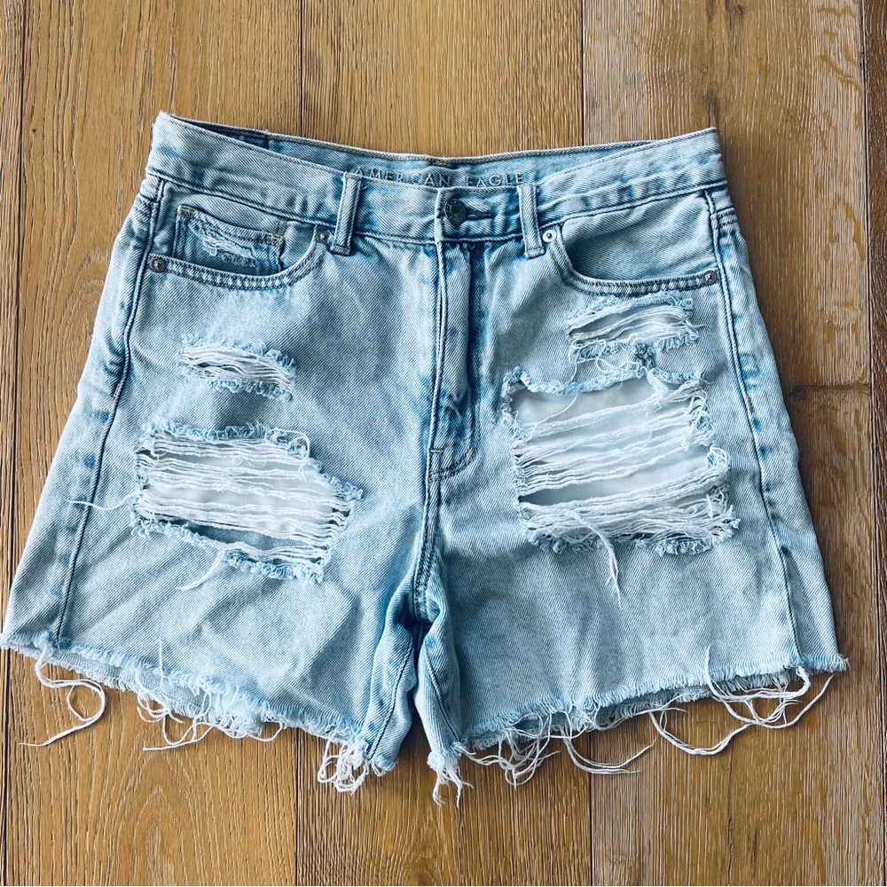 Distressed Light Blue Denim Shorts